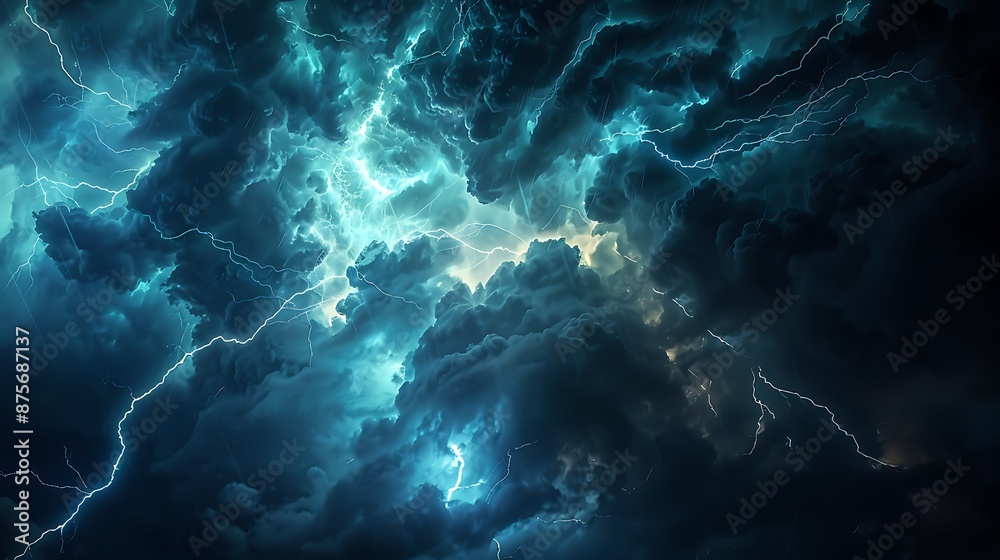 Fototapeta premium Powerful Electrical Energy in Dark Storm Clouds - Thunderstorm Lightning Strike