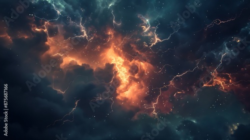 Wallpaper Mural Intense Electric Storm with Lightning Bolts Striking in Dark Sky with Powerful Thunder - Dramatic Nature Background Torontodigital.ca