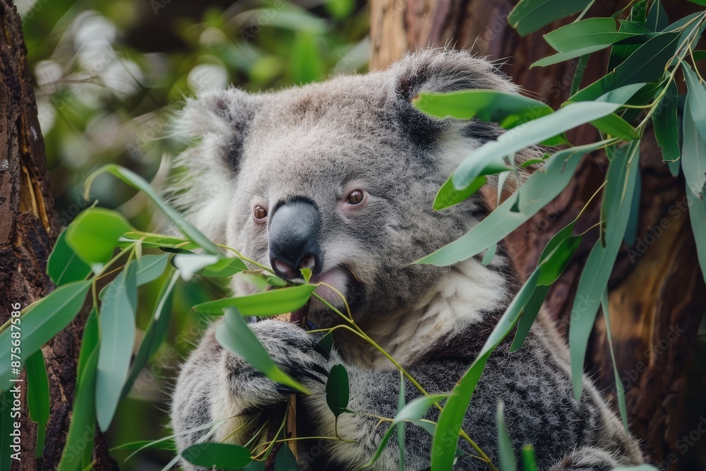 Fototapeta premium Koala Eating Eucalyptus Leaves in a Tree
