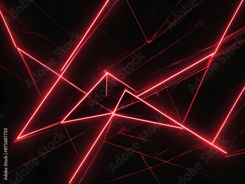 abstract Bright red neon laser lights illuminate the darkness creating lines and shapes in sci fi effect