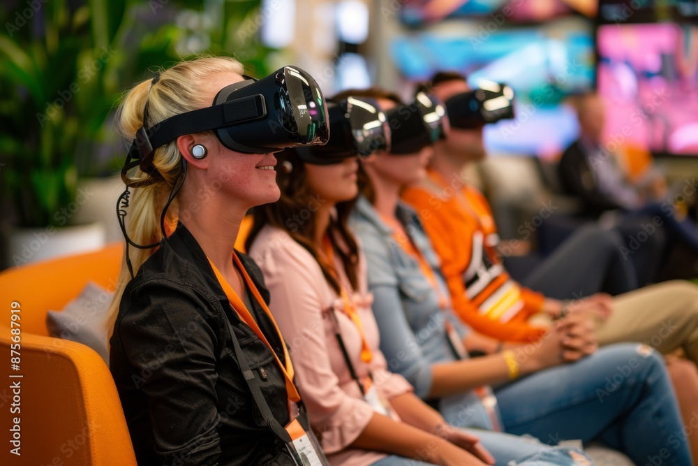Group of People Immersed in Virtual Reality Experience