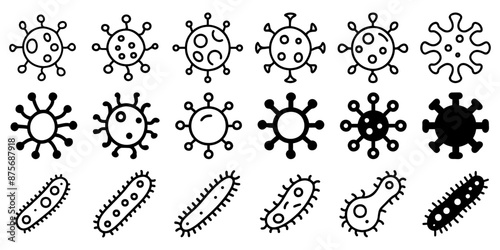 Virus, bacteria, superbug, icons set