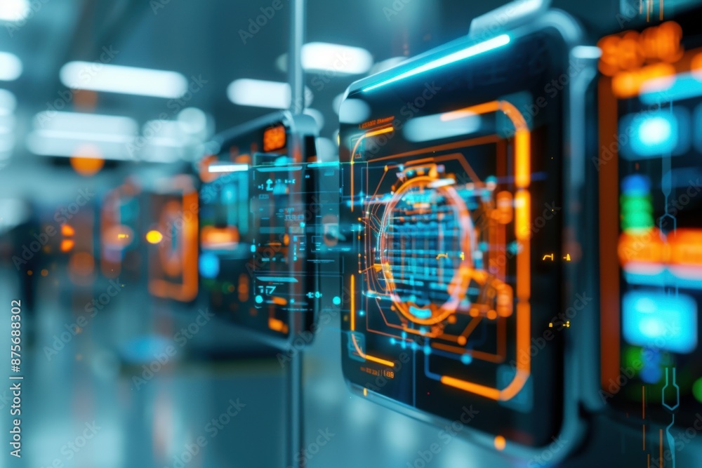 Documentary Photography style of a futuristic airport security system using holographic scanning technology to check passengers. Documentary Photography style of a futuristic airport security system using holographic scanning technology to check passengers.