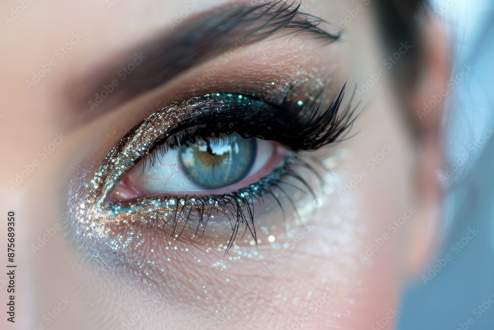 Fototapeta premium Close-Up of a Sparkling Blue Eye with Bold Makeup