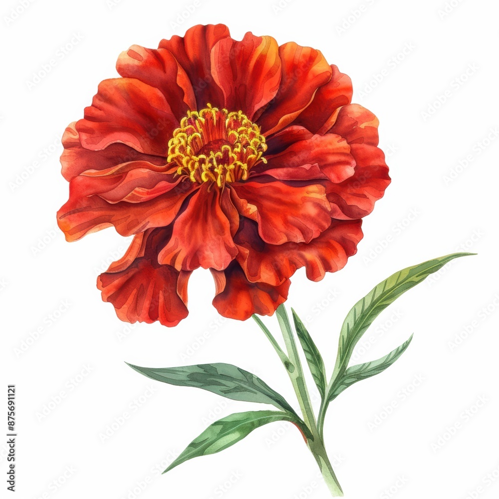 Red marigold flower in watercolor style isolated on white Red marigold flower in watercolor style isolated on white