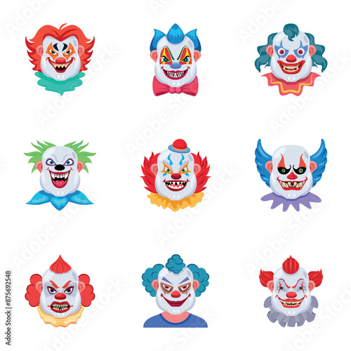 Basic RGBSet of 09 Buffoon Face Flat Vectors