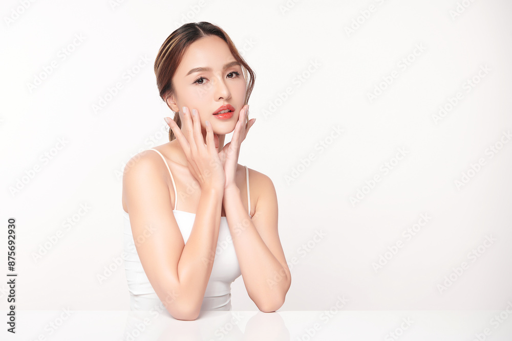 Beautiful young asian woman with clean fresh skin on white background, Face care, Facial treatment, Cosmetology, beauty and spa, Asian women portrait. Beautiful young asian woman with clean fresh skin on white background, Face care, Facial treatment, Cosmetology, beauty and spa, Asian women portrait.