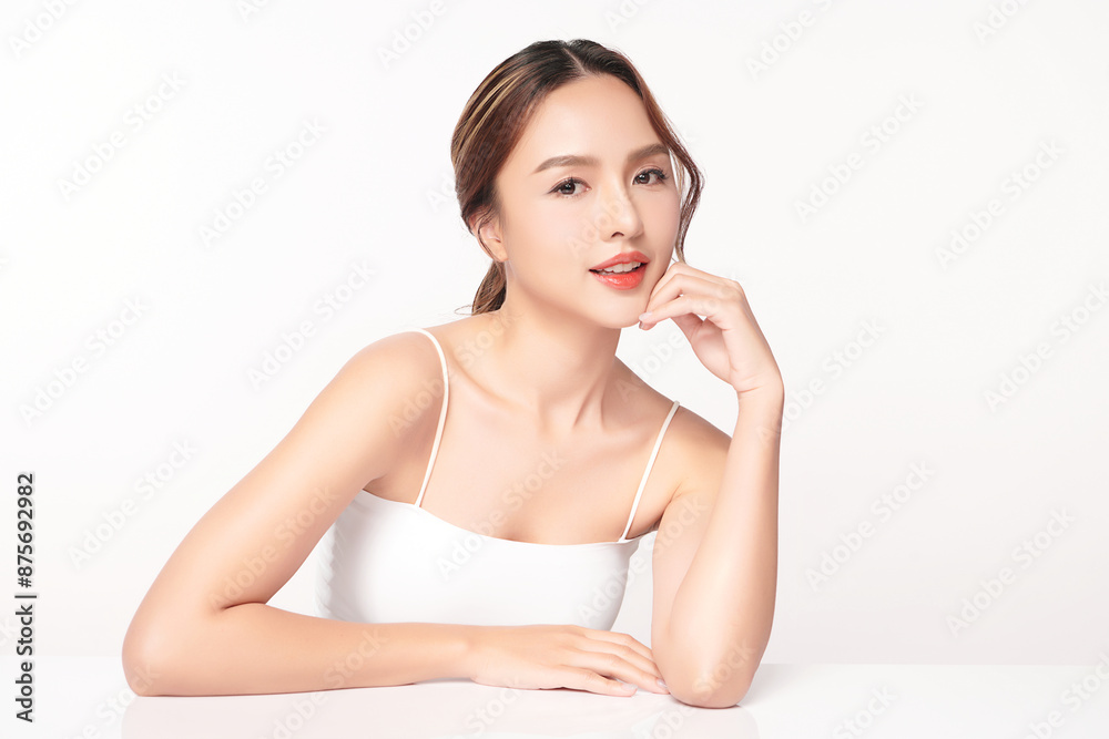 Beautiful young asian woman with clean fresh skin on white background, Face care, Facial treatment, Cosmetology, beauty and spa, Asian women portrait. Beautiful young asian woman with clean fresh skin on white background, Face care, Facial treatment, Cosmetology, beauty and spa, Asian women portrait.