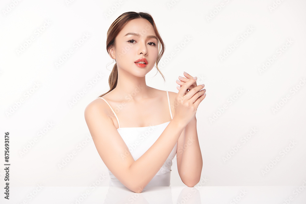 Beautiful young asian woman with clean fresh skin on white background, Face care, Facial treatment, Cosmetology, beauty and spa, Asian women portrait. Beautiful young asian woman with clean fresh skin on white background, Face care, Facial treatment, Cosmetology, beauty and spa, Asian women portrait.