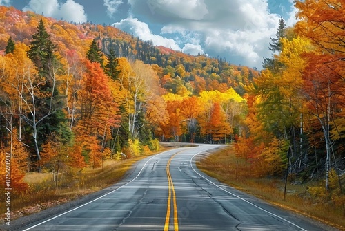 Autumn road trip. Highway in beautiful autumn landscape © SEUNGJIN