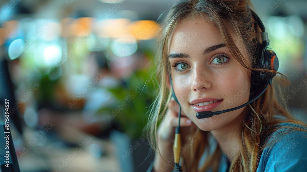 Customer Support Representative with Headset in Modern Office - Generative AI Customer Support Representative with Headset in Modern Office - Generative AI