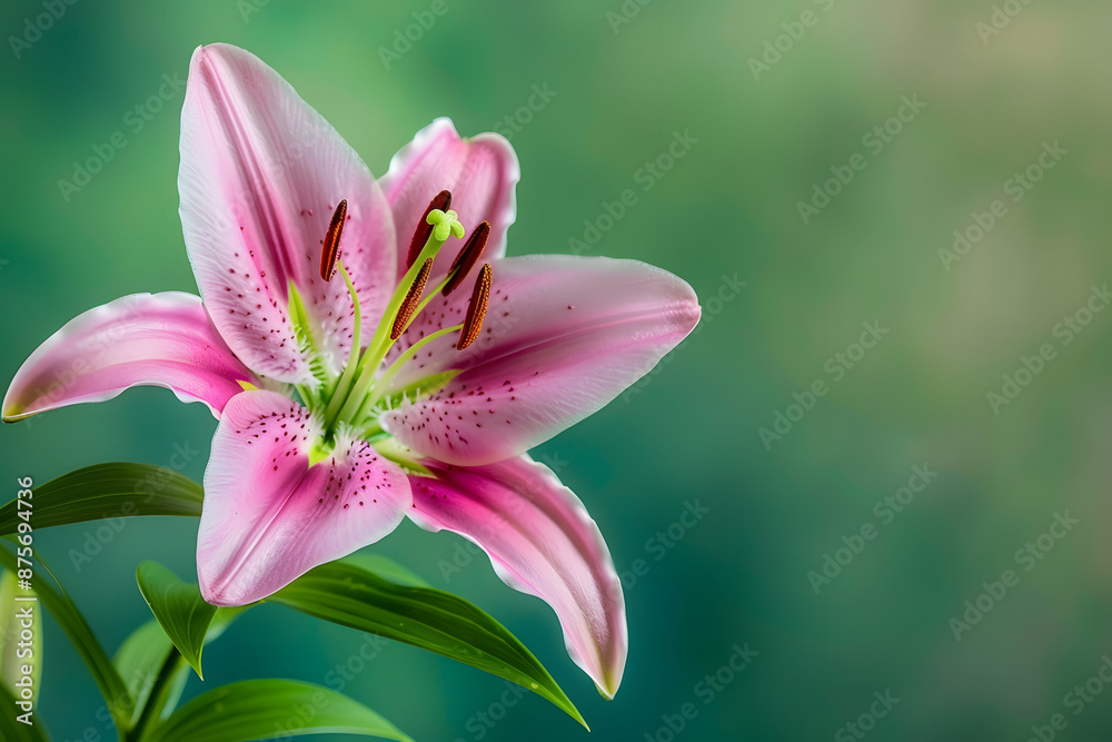 beautiful pink lily close up isolated on green background beautiful pink lily close up isolated on green background