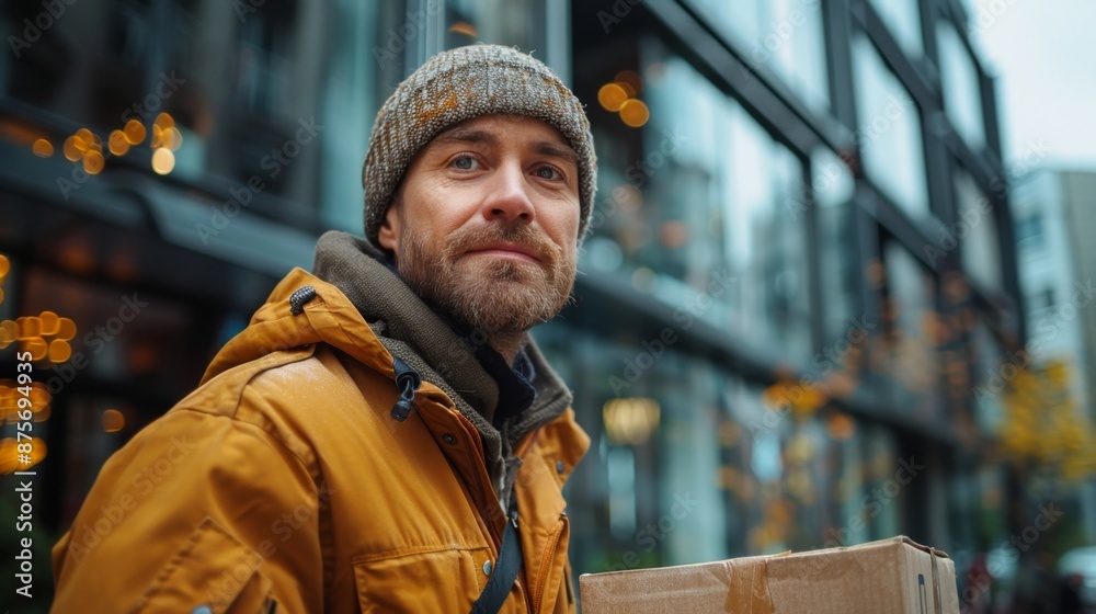 Urban Delivery Worker in Winter Clothing - Generative AI Urban Delivery Worker in Winter Clothing - Generative AI
