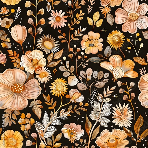 Whimsical Watercolor Flowers and Leaves Print