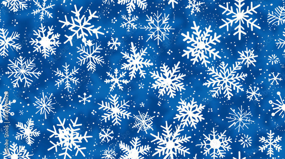 A seamless pattern featuring white snowflakes on a rich blue background. The festive and winter-themed design is perfect for holiday decorations, wrapping paper, and seasonal projects. A seamless pattern featuring white snowflakes on a rich blue background. The festive and winter-themed design is perfect for holiday decorations, wrapping paper, and seasonal projects.