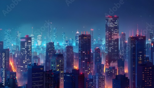 city at night cartoon style