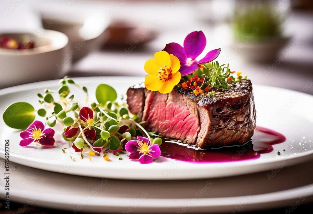 juicy steak served elegant culinary presentation meat dish, food, gourmet, meal, plate, serving, delicious, dining, dinner, cooked, grilled, restaurant juicy steak served elegant culinary presentation meat dish, food, gourmet, meal, plate, serving, delicious, dining, dinner, cooked, grilled, restaurant