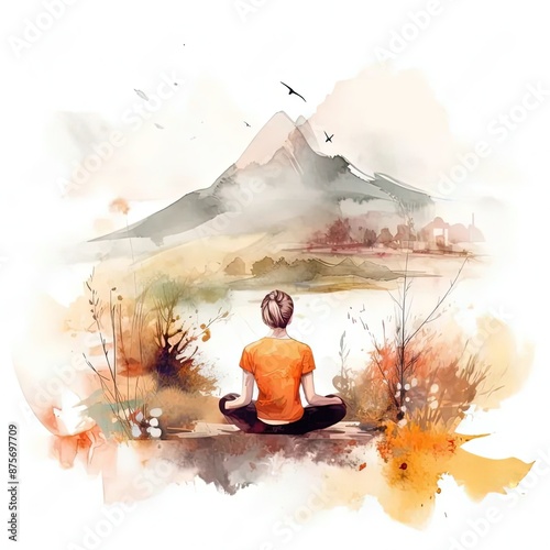 a watercolor painting of a person sitting in a lotus position