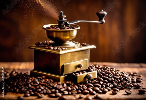 spilled roasted coffee aromatic coffee beans falling coffee beans pouring out, fragrant, fresh, brew, espresso, caffeine, arabica, java, drink, black, brewing, cup photo