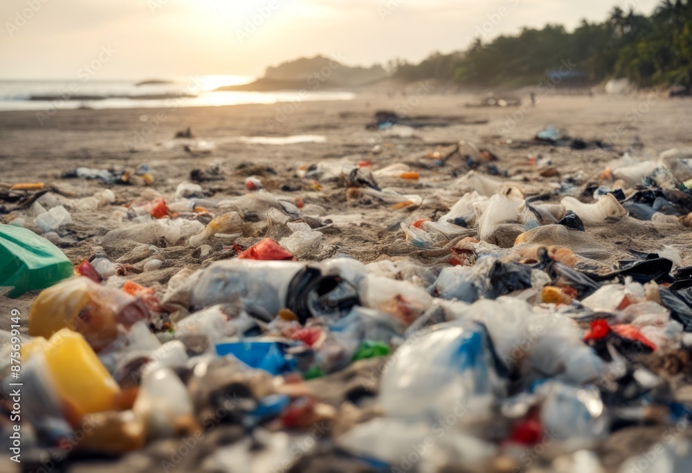 undersea trash environment paradise wide beach ugly environmental generative waste overwhelmed dirty concept ai side withgarbage pollution garbage plastic beautiful sea ocean banner