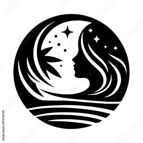 girl with hair , silhouette vector logo