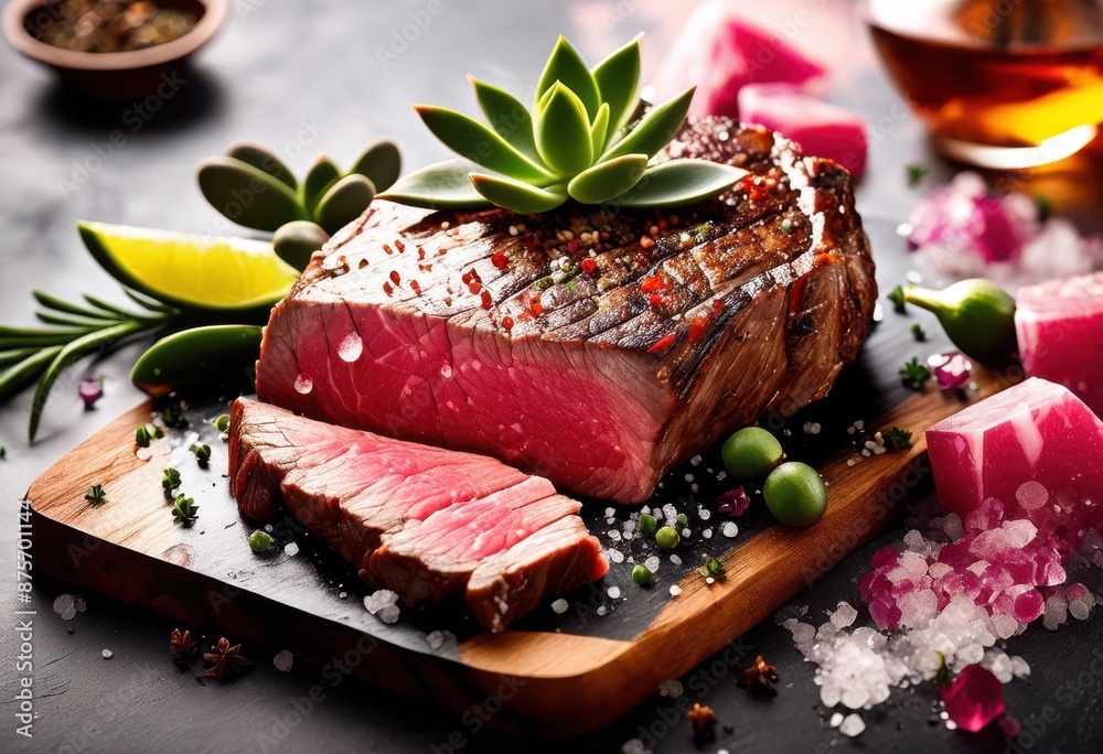 seasoning succulent steak sprinkled salt grilling cooking, juicy, tender, appetizing, delicious, savory, flavor, mouthwatering, palatable, scrumptious, umami seasoning succulent steak sprinkled salt grilling cooking, juicy, tender, appetizing, delicious, savory, flavor, mouthwatering, palatable, scrumptious, umami