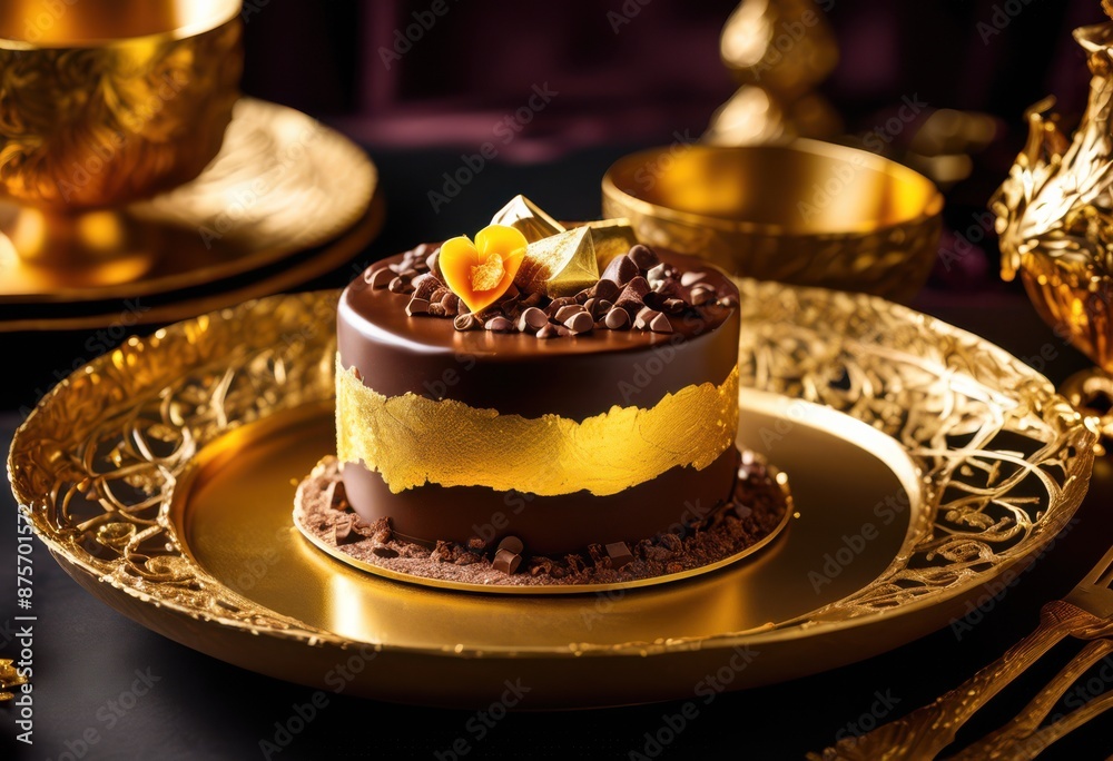extravagant chocolate desserts adorned gold accents, luxurious, decadent, fancy, opulent, elegant, rich, indulgent, lavish, ornate, gourmet, decadence extravagant chocolate desserts adorned gold accents, luxurious, decadent, fancy, opulent, elegant, rich, indulgent, lavish, ornate, gourmet, decadence