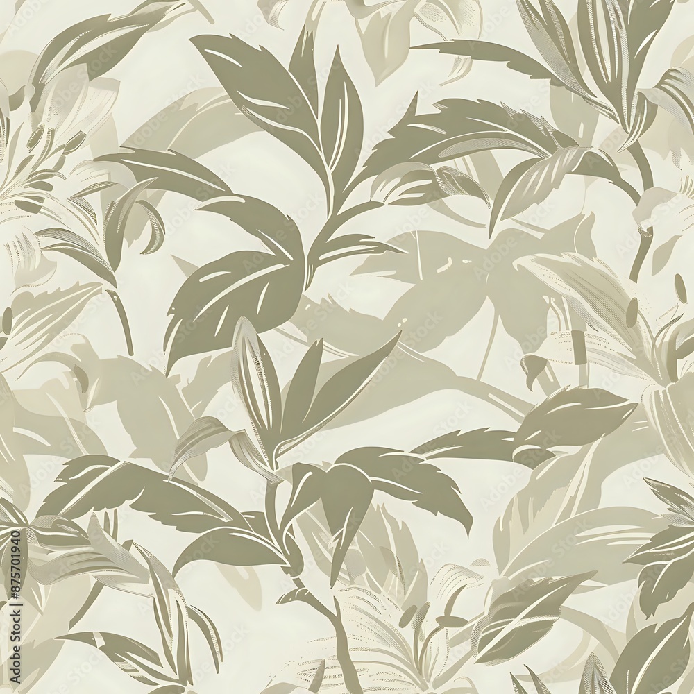 Light Beige Floral Wallpaper with Lily and Jasmine Light Beige Floral Wallpaper with Lily and Jasmine
