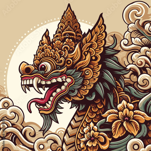 Balinese barong vector logo illustration