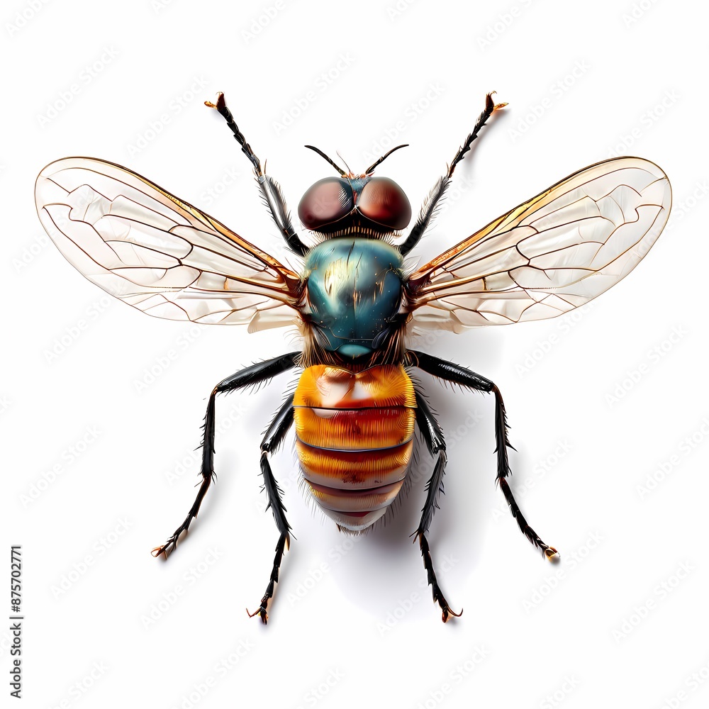 Top view of fly on white background, AI Generated Top view of fly on white background, AI Generated