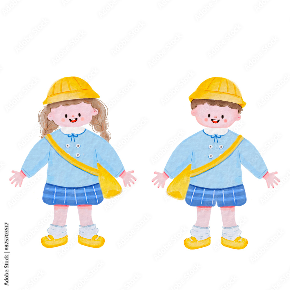 child, Back to school, set cute students, cute uniform, hand drawn student, watercolor student child, Back to school, set cute students, cute uniform, hand drawn student, watercolor student