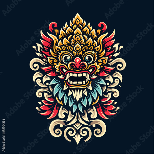 Balinese barong vector logo illustration
