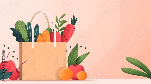 Ecofriendly packaging, sustainable solutions for produce, flat design illustration photo