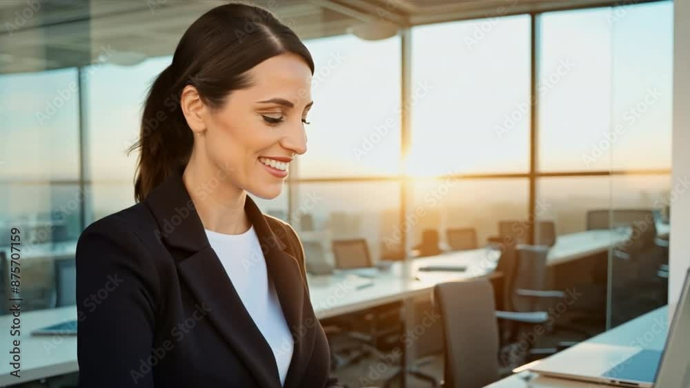 Beautiful young businesswoman is working and happy at modern office. Beautiful young businesswoman is working and happy at modern office.
