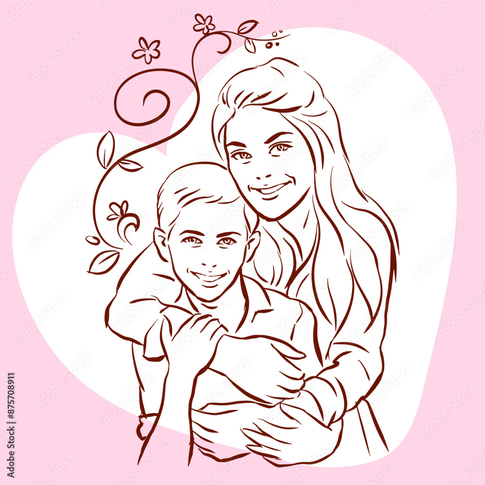 mother and son with heart vector for illustration card decoration mother and son with heart vector for illustration card decoration