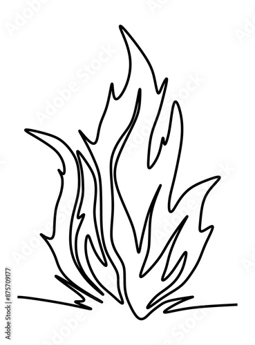  One line art, continues line art an illustration of fire isolated on white.
