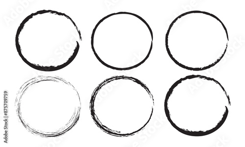 Grunge circle brushes. Vector brush Stroke.  Black circles with rough edges. eps10