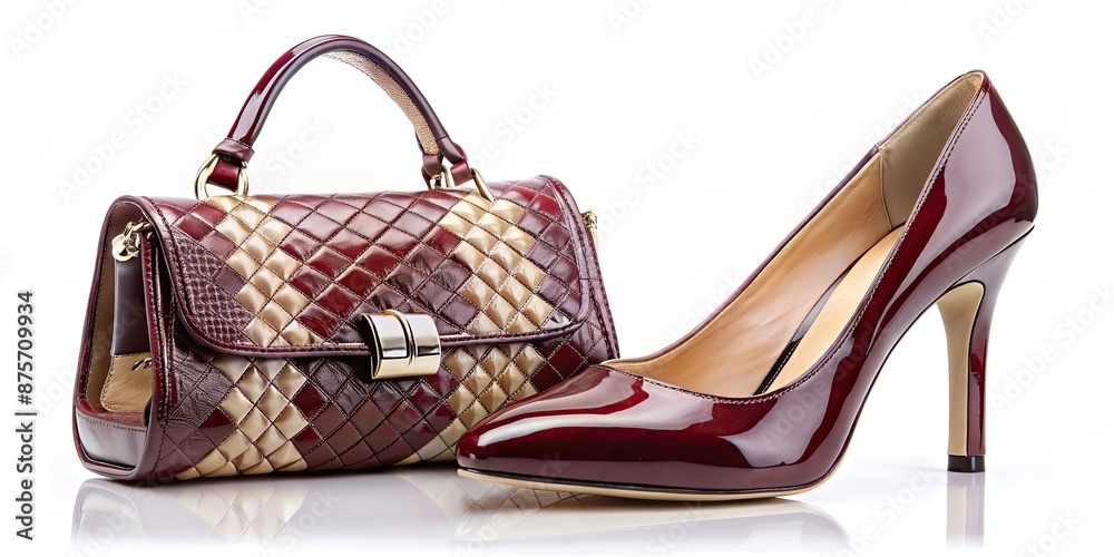 A fashionable pair of shoes and matching handbag set on a white background, fashion, accessories, footwear, purse, stylish A fashionable pair of shoes and matching handbag set on a white background, fashion, accessories, footwear, purse, stylish