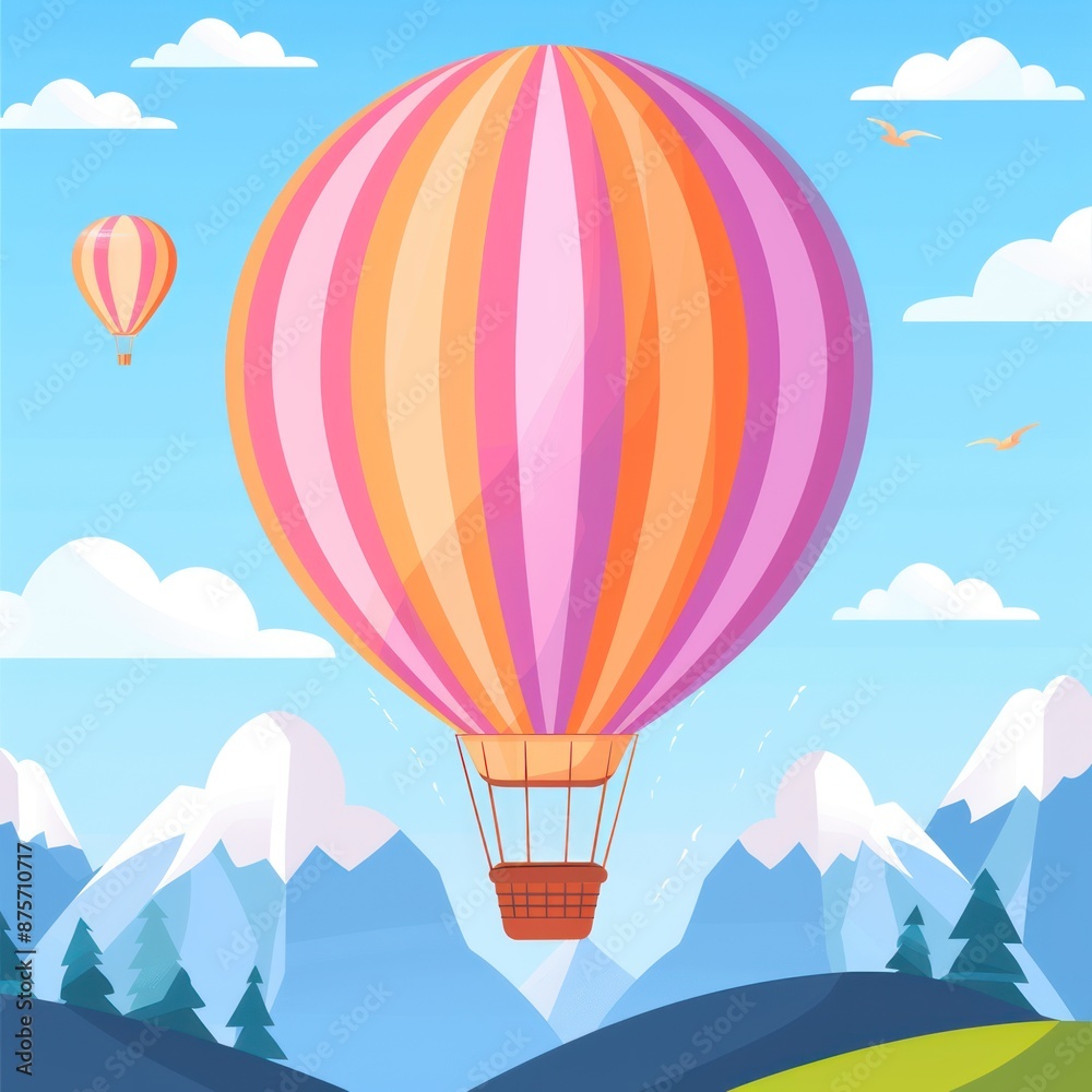 Obraz premium 22. **Hot air balloon ride, aerial adventure, flat design illustration**