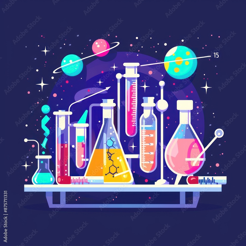 14. **Virtual science lab, experiments online, flat design illustration** 14. **Virtual science lab, experiments online, flat design illustration**