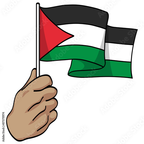 Hand Holding Flag of Palestine, Hand Waving Flag Vector Illustration