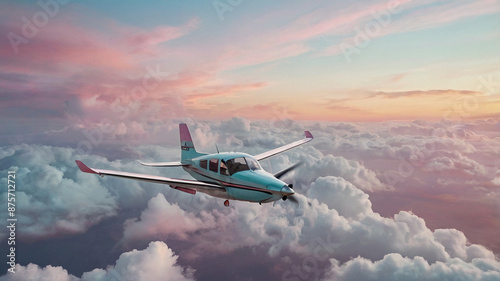 airplane, earoplane, plane, aircraft, travel, transport passengers to their destinations, flying over the sea of pastel color clouds in the sky photo