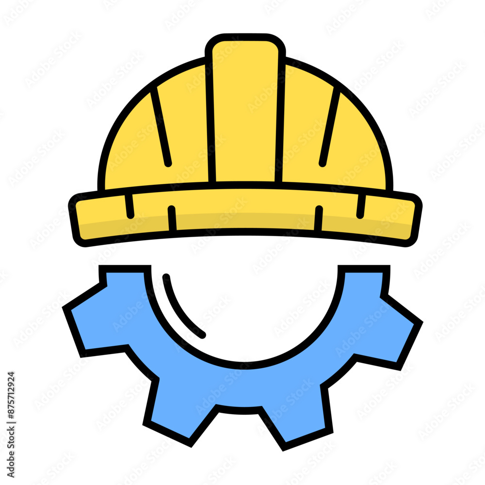 Helmet and gear icon, Safety and protection symbol isolated background, engineer, construction, Work and labor vector illustration. Helmet and gear icon, Safety and protection symbol isolated background, engineer, construction, Work and labor vector illustration.