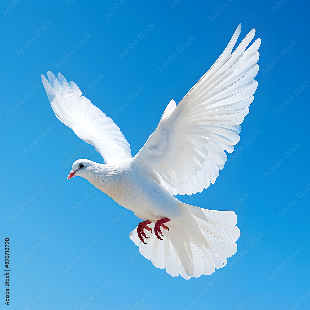 Obraz premium white dove flying on blue sky for freedom concept in clipping path,international day of peace ,Pray for Ukraine and No war concept