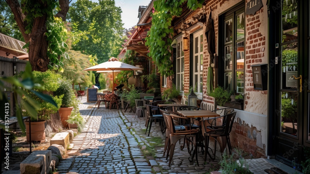 Fototapeta premium Secluded historic cafe, perfect for a quiet getaway with gourmet coffee, fresh pastries, and tranquil ambiance.