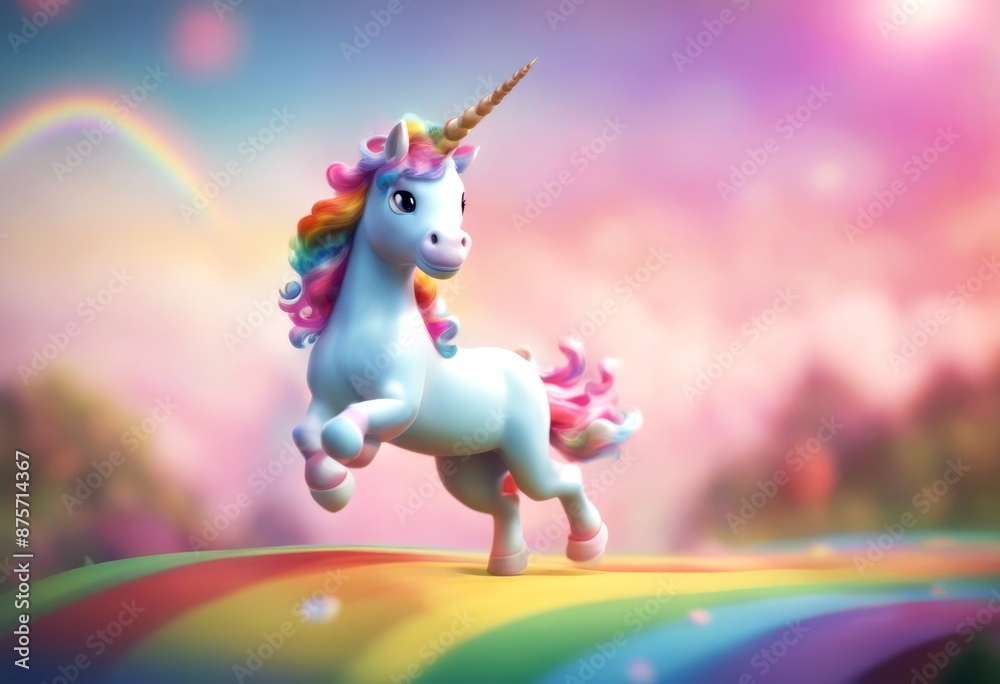 Fototapeta premium generative nature running cartoon rainbow image background unicorn animal horse illustration sky ai