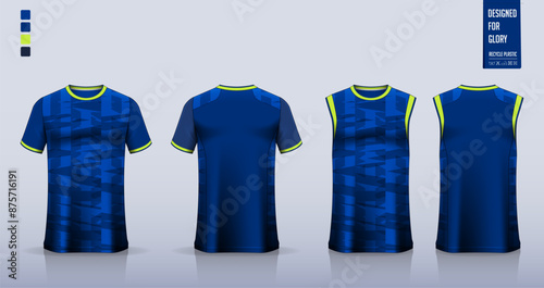 Soccer jersey, football kit, sportswear, basketball uniform, tank top, running singlet or t-shirt mockup. Fabric pattern design. 