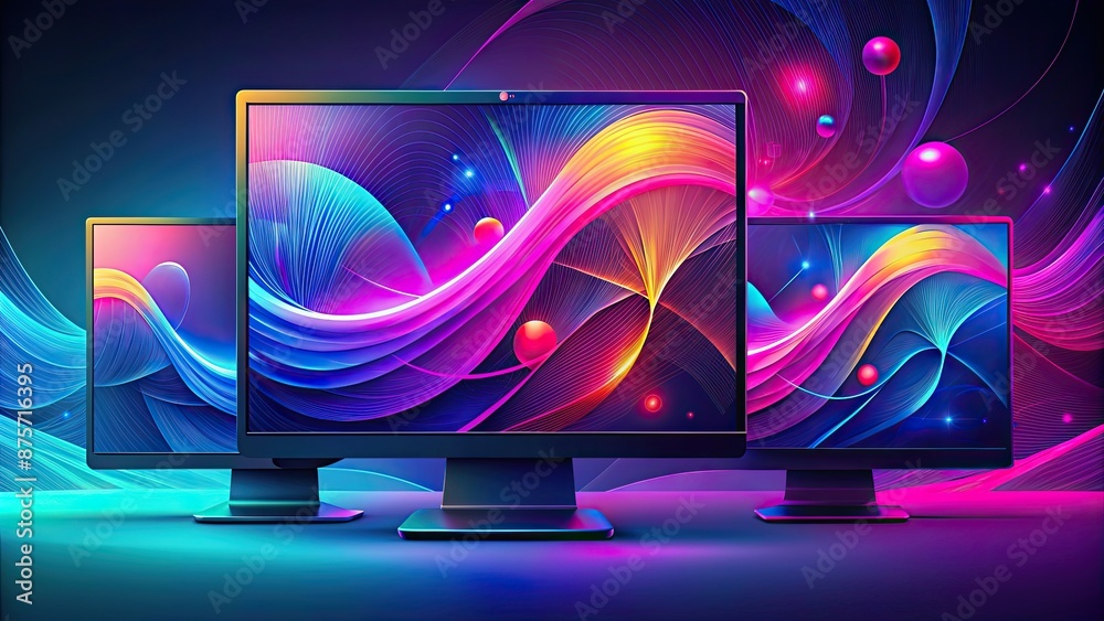 Monitor Display Backdrops Abstract dual monitor background with fluid geometric shapes , abstract ...