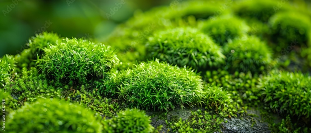 Close-Up of Vibrant Green Moss Growing on Rock in Natural Forest Setting Close-Up of Vibrant Green Moss Growing on Rock in Natural Forest Setting