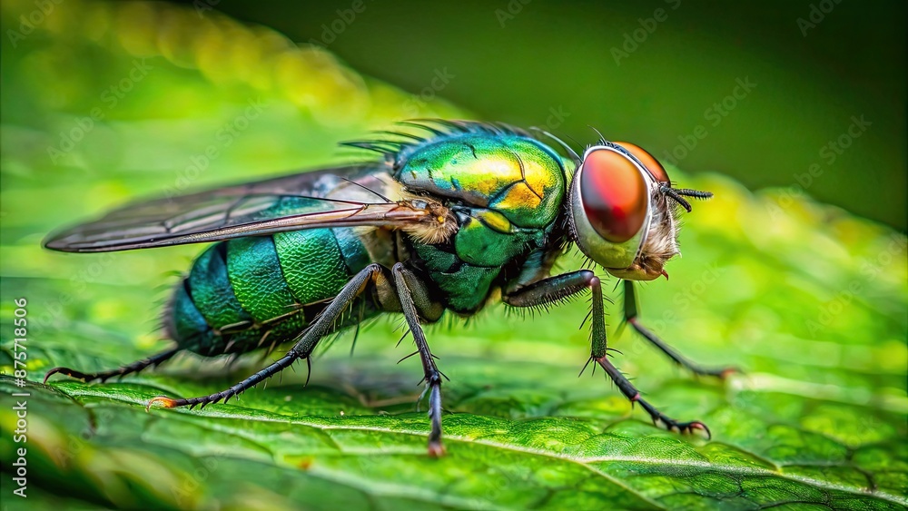 Close-up detailed macro shot of a fly bug on a vibrant green leaf, fly, bug, macro, close-up, insect, green, leaf, nature Close-up detailed macro shot of a fly bug on a vibrant green leaf, fly, bug, macro, close-up, insect, green, leaf, nature